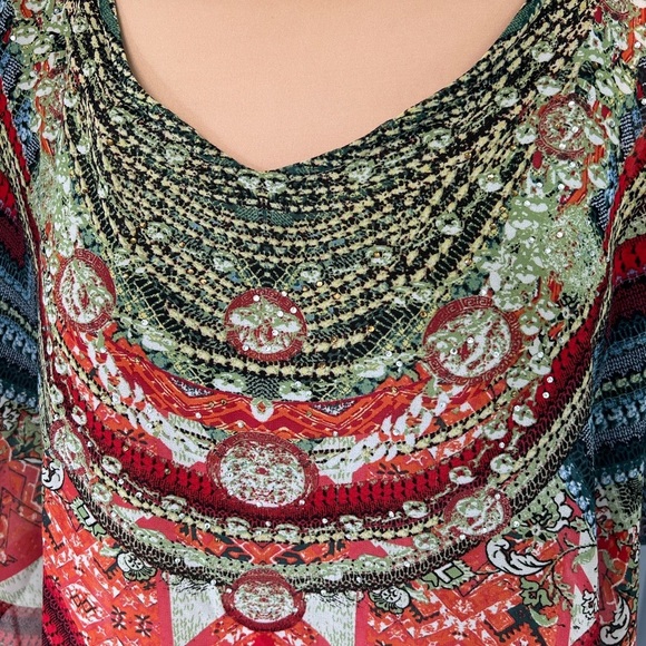 Westport Multi Color Geometric Print Layered Top Boho Hippie Vibes - Picture 2 of 8